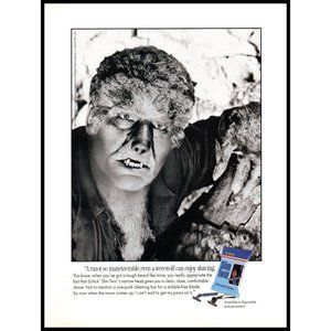 1991 Schick Slim Twin Razor Vintage Print Ad Werewolf Movie Wall Art Photo